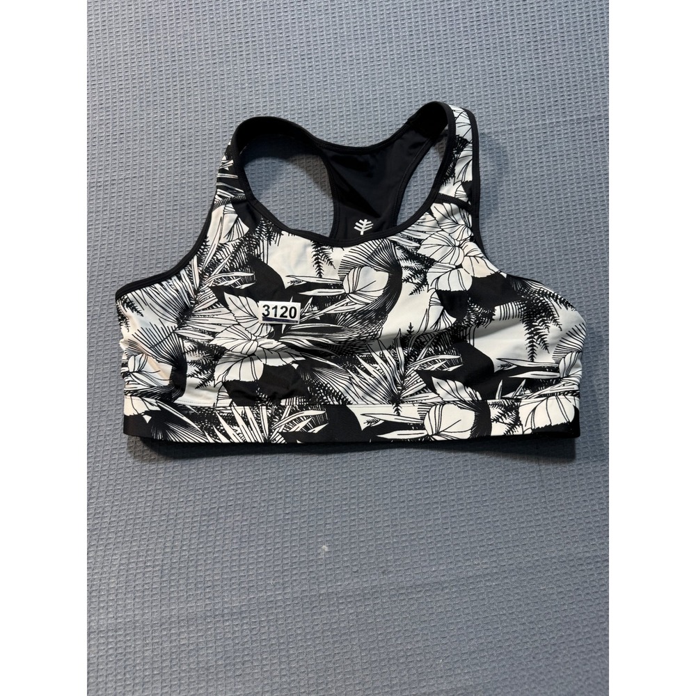 Coolibar Medley Swim Bra Womens XL Black White Tropical UPF 50+ 03300